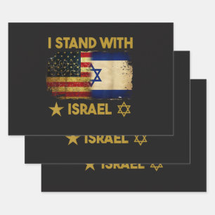 I Stand with Israel America Flag Wrapping Paper Sheets