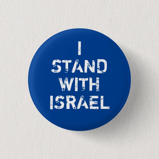 I stand with Israel blue white distressed text Button (Front)