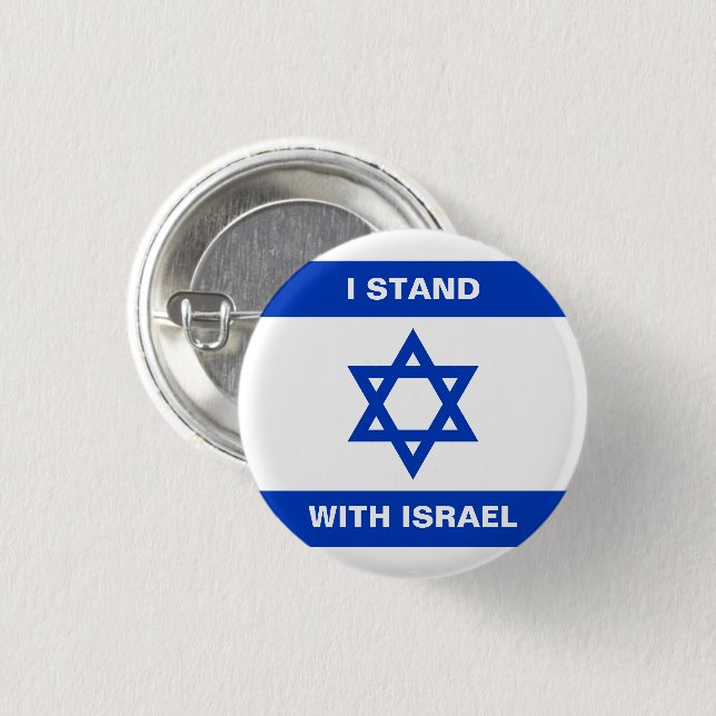 I Stand with Israel blue white Israel flag custom  Button (Front & Back)