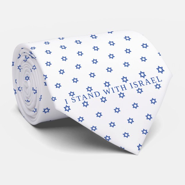 I Stand With Israel Blue White Star Of David  Neck Tie (Rolled)