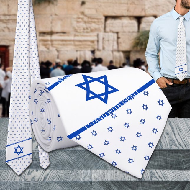 I Stand With Israel Blue White Star Of David  Neck Tie (I Stand With Israel Blue White Star Of David Neck Tie in support of Israel Baruch Hashem )