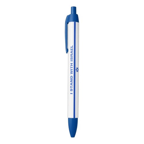 I stand with Israel custom blue text Israel flag Black Ink Pen