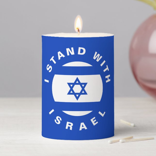 I Stand with Israel custom text and flag Pillar Candle (In Situ)
