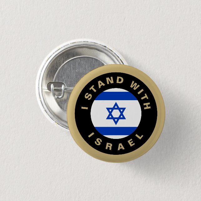 I Stand with Israel flag blue white black and gold Button (Front & Back)