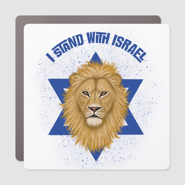 I Stand With Israel . Lion of Judah Star of David Car Magnet (Front)