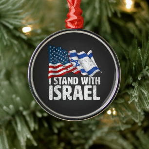 I Stand With Israel USA American Flag Metal Ornament