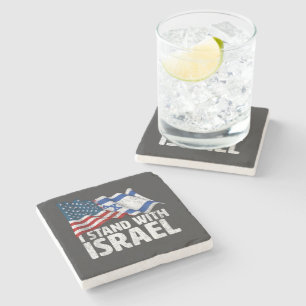 I Stand With Israel USA American Flag Stone Coaster