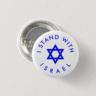 I Stand with Israel white and blue Star of David Button