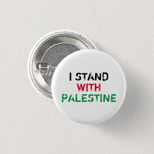 I stand with Palestine black red green text white Button (Front & Back)