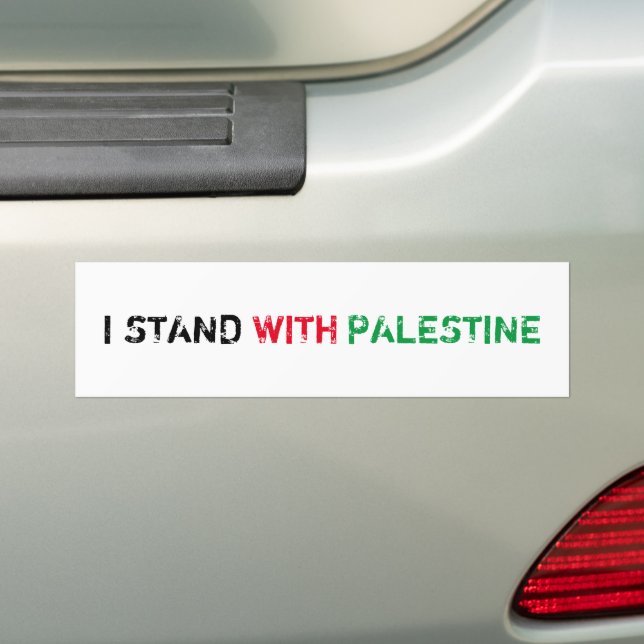 I stand with Palestine black red green white text Bumper Sticker (On Car)