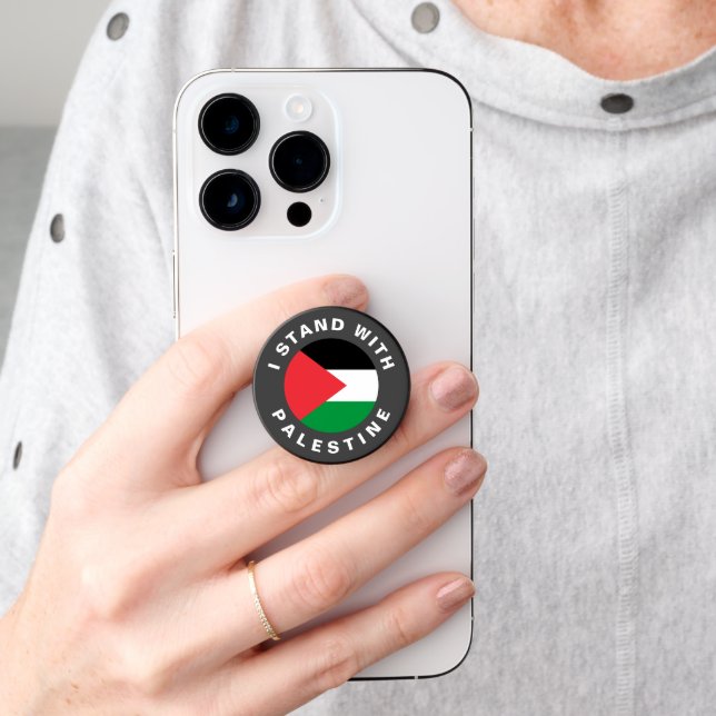 I Stand with Palestine flag custom text PopSocket (Hand)