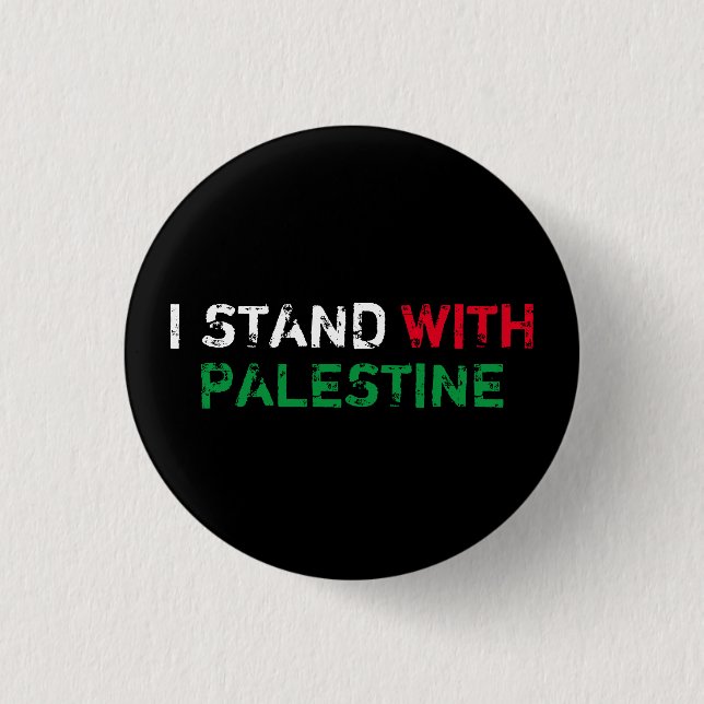 I stand with Palestine white red green typography Button (Front)