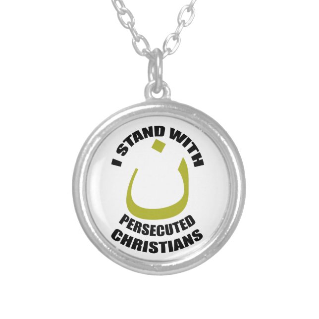I Stand With Persecuted Christians Arabic Nun Silver Plated Necklace (Front)