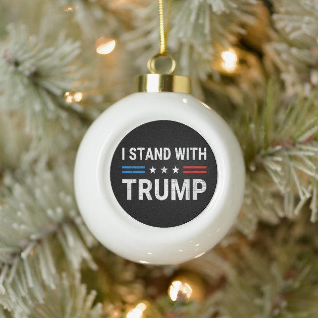  I Stand With Trump American Flag Ceramic Ball Christmas Ornament (Tree)