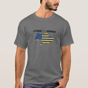 I Stand With Ukraine. American Flag And Ukraine Co T-Shirt
