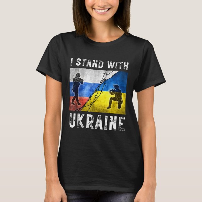 I Stand With Ukraine American , Ukraine Map T-Shirt (Front)