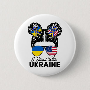 I Stand With Ukraine American Usa Messy Bun With S Button