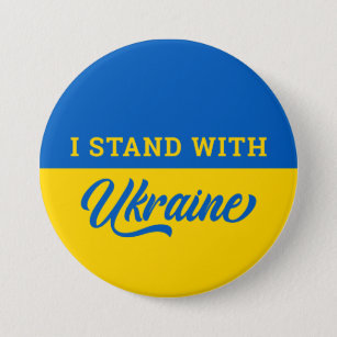 I Stand With Ukraine Blue Yellow Flag Ukranian  Button