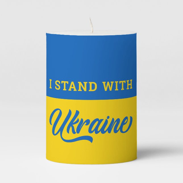 I Stand With Ukraine Blue Yellow Flag Ukranian  Pillar Candle (Front)