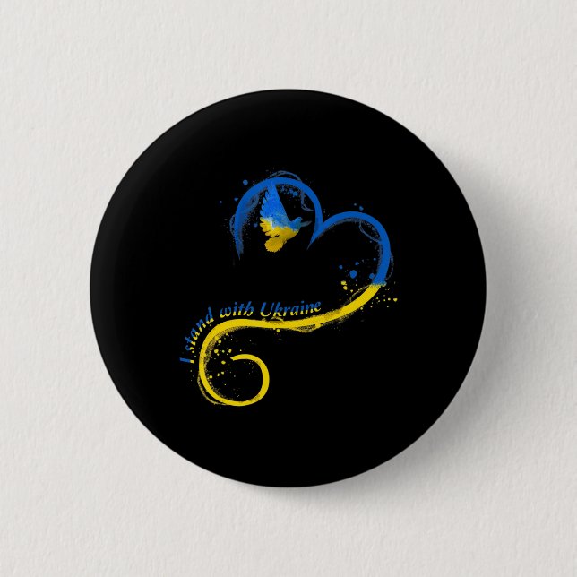 I stand with Ukraine  Dove Flag Peace Free Ukraine Button (Front)