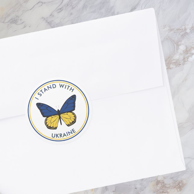 I Stand With Ukraine Editable Butterfly Design  Classic Round Sticker (Creator Uploaded)