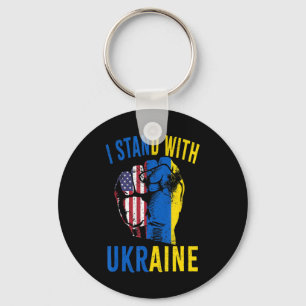 I Stand With Ukraine Flag American Flag Support Uk Keychain