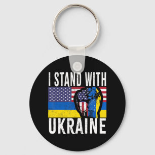 I Stand With Ukraine Flag American Flag Support Uk Keychain