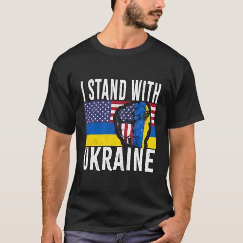 I Stand With Ukraine Flag American Flag Support Uk T_Shirt