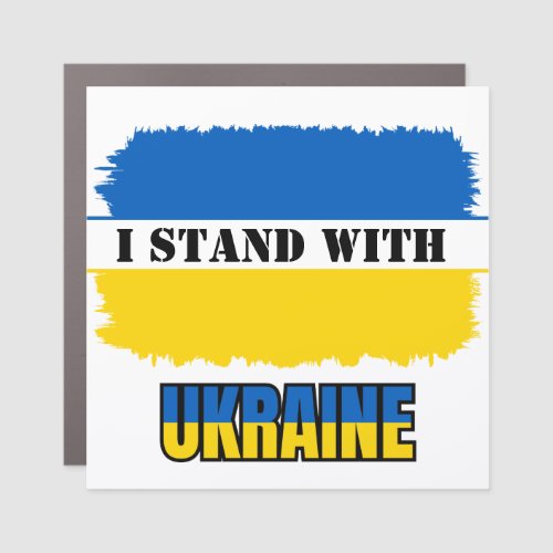 I Stand with Ukraine Flag Blue Yellow Square Car Magnet