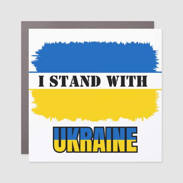 I Stand with Ukraine Flag Blue Yellow Square Car Magnet (Front)