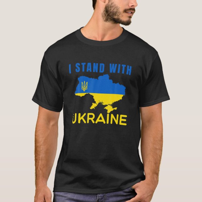 I Stand With Ukraine Flag Emblem Map Patriot T-Shirt (Front)