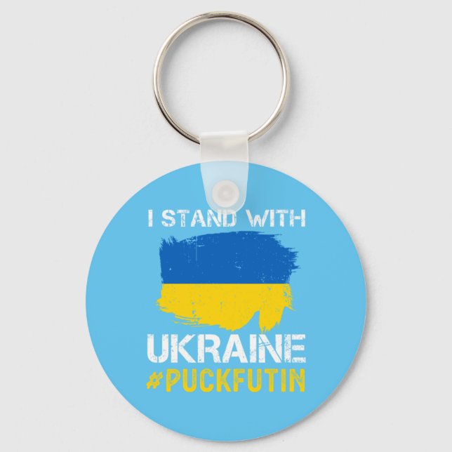 I stand with Ukraine Flag Pu*k Futin Distressed  Keychain (Front)