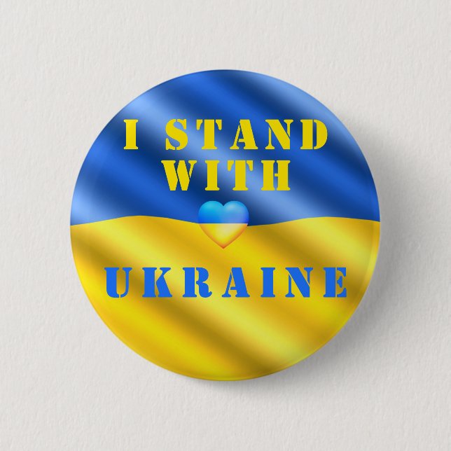I Stand With Ukraine Freedom Peace Ukrainian Flag Button (Front)