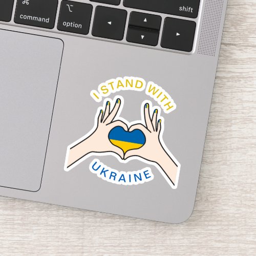 I Stand with Ukraine Hands Flag Love Sign Support  Sticker