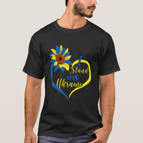 I Stand With Ukraine Heart Ukraine Sunflower Ukrai T_Shirt