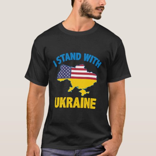 I Stand With Ukraine Map American Flag Us Support  T_Shirt