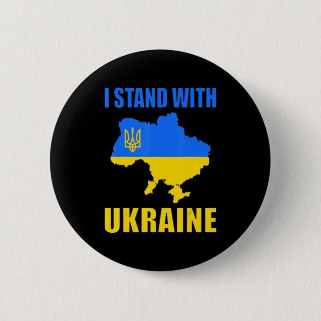 I Stand With Ukraine Map And Ukrainian Flag  Button (Front)