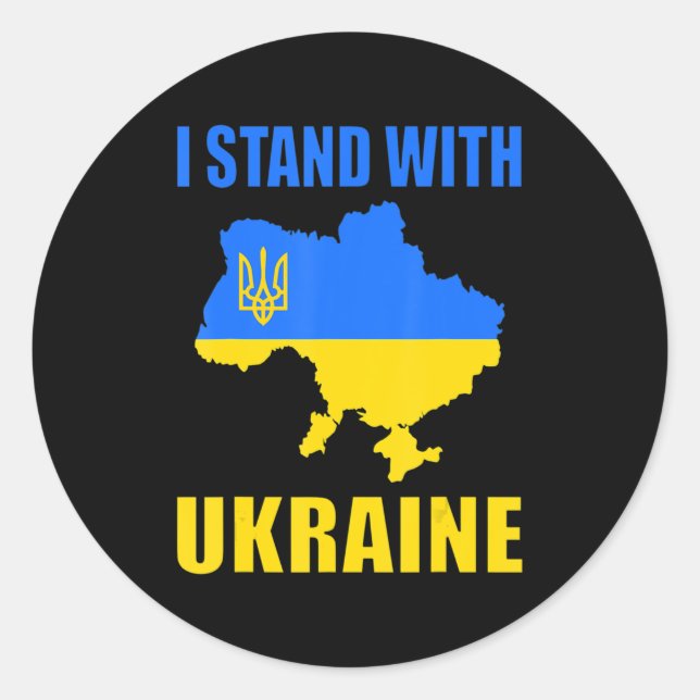 I Stand With Ukraine Map And Ukrainian Flag  Classic Round Sticker (Front)