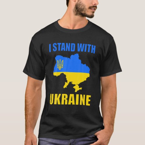 I Stand With Ukraine Map And Ukrainian Flag T_Shirt