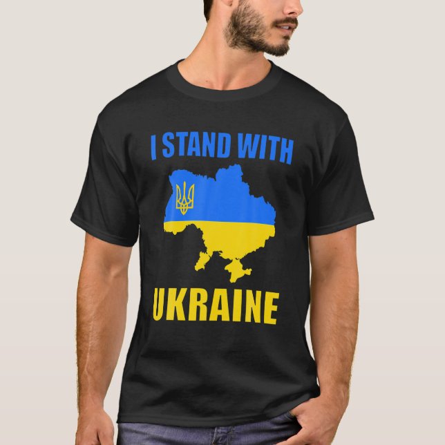 I Stand With Ukraine Map And Ukrainian Flag T-Shirt (Front)