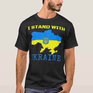 I Stand With Ukraine Map end Ukrainian Flag Stop W T-Shirt