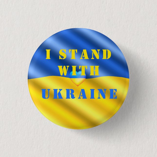 I Stand With Ukraine - Peace  Heart Flag - Freedom Button (Front)