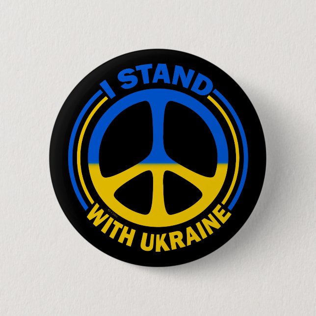 I Stand With Ukraine Peace Symbol Button (Front)