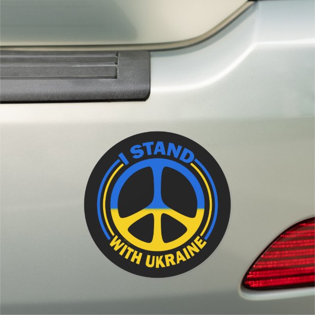 I Stand With Ukraine Peace Symbol Car Magnet (In Situ)