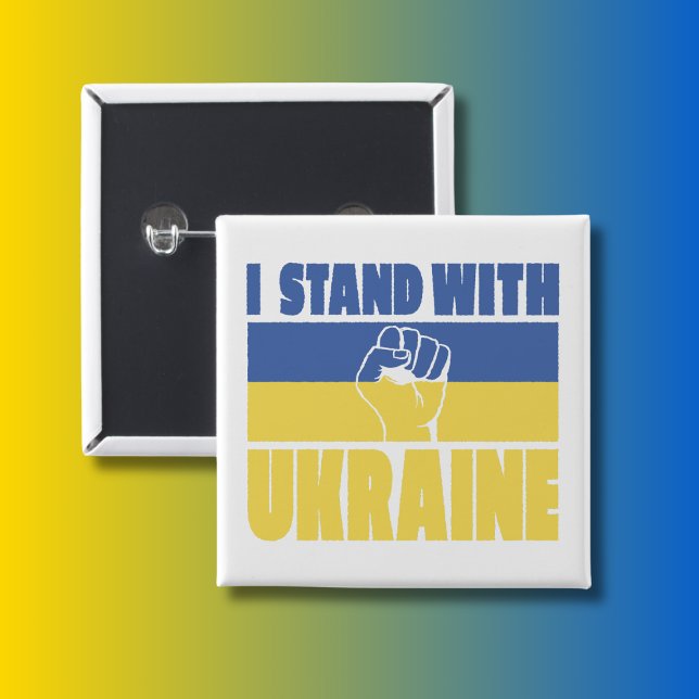 I Stand With Ukraine Raised Fist Flag Design Button (Creator Uploaded)