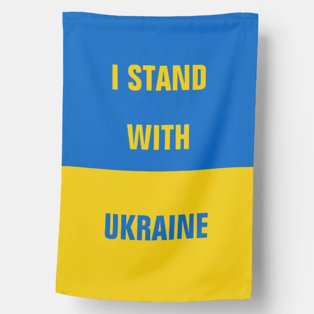 I Stand with Ukraine Royal Blue and Yellow House Flag (Front)