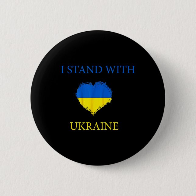 I Stand With Ukraine Shirt Ukrainian Flag Support  Button (Front)