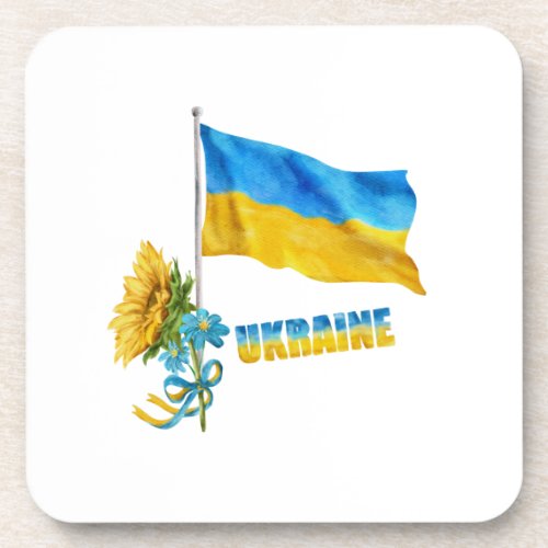 I stand with Ukraine slogan Ukraine Supporter Flag Beverage Coaster
