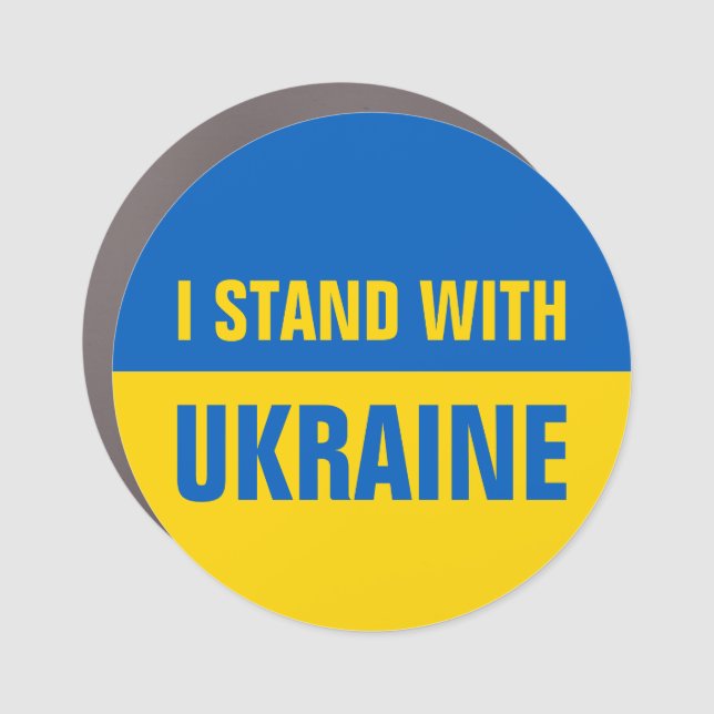 I Stand With Ukraine Solidarity Ukranian Flag Car Magnet (Front)