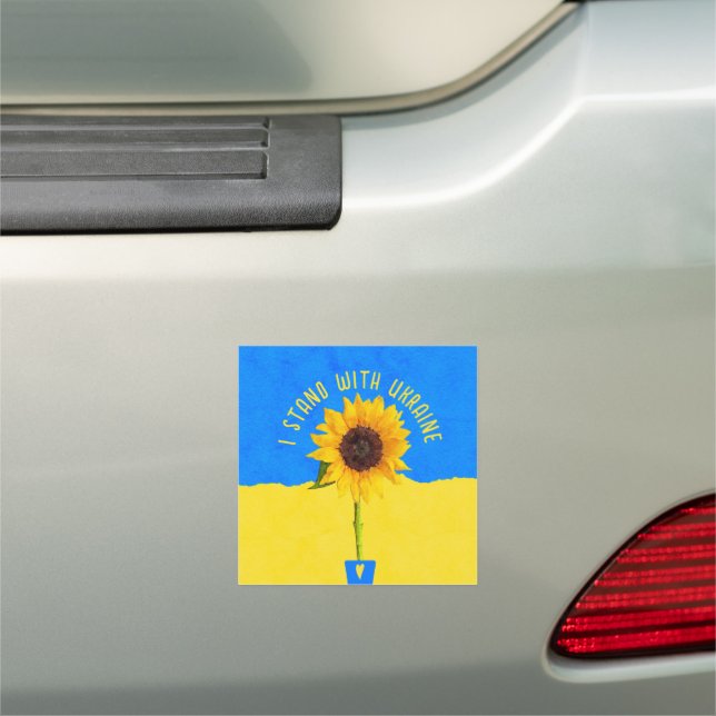 I Stand with Ukraine Sunflower Blue Yellow  Car Magnet (In Situ)